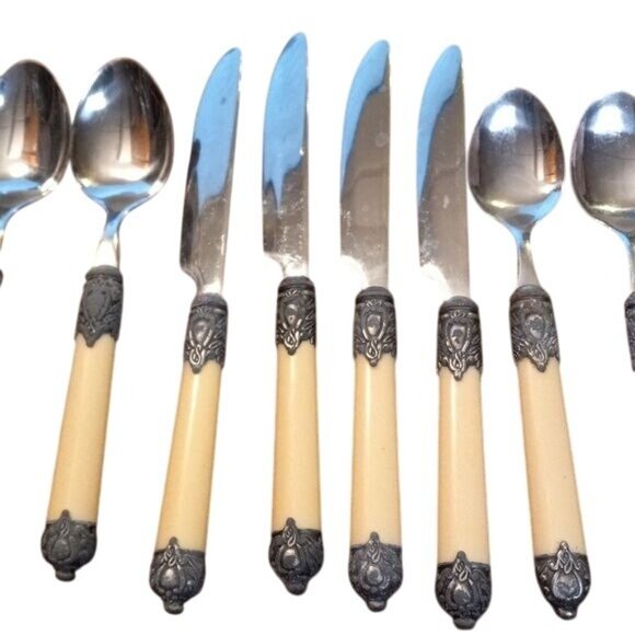 Vintage Hampton Silversmiths San Remo 9 Pc Stainless Steel Flatware Lucite - Picture 3 of 7